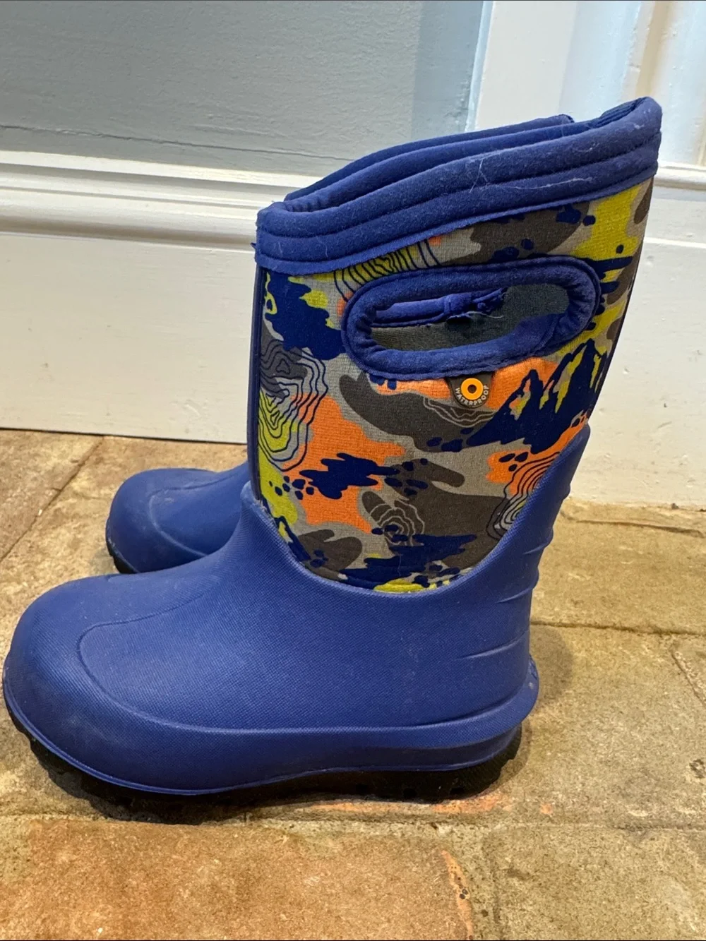 Bogs Kids Blue Rain & Snow Boots with Orange and Yellow Accents